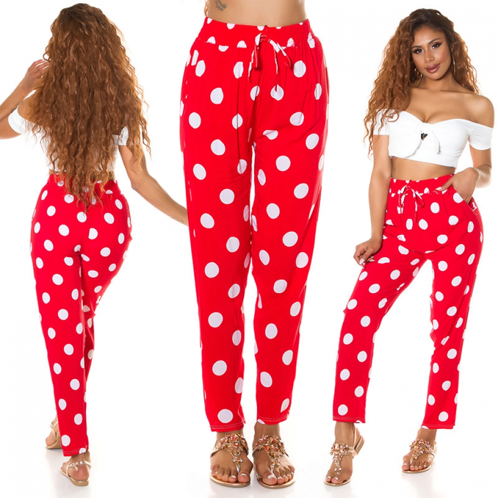 Legere Sommer Stoffhose im Punkten - rot