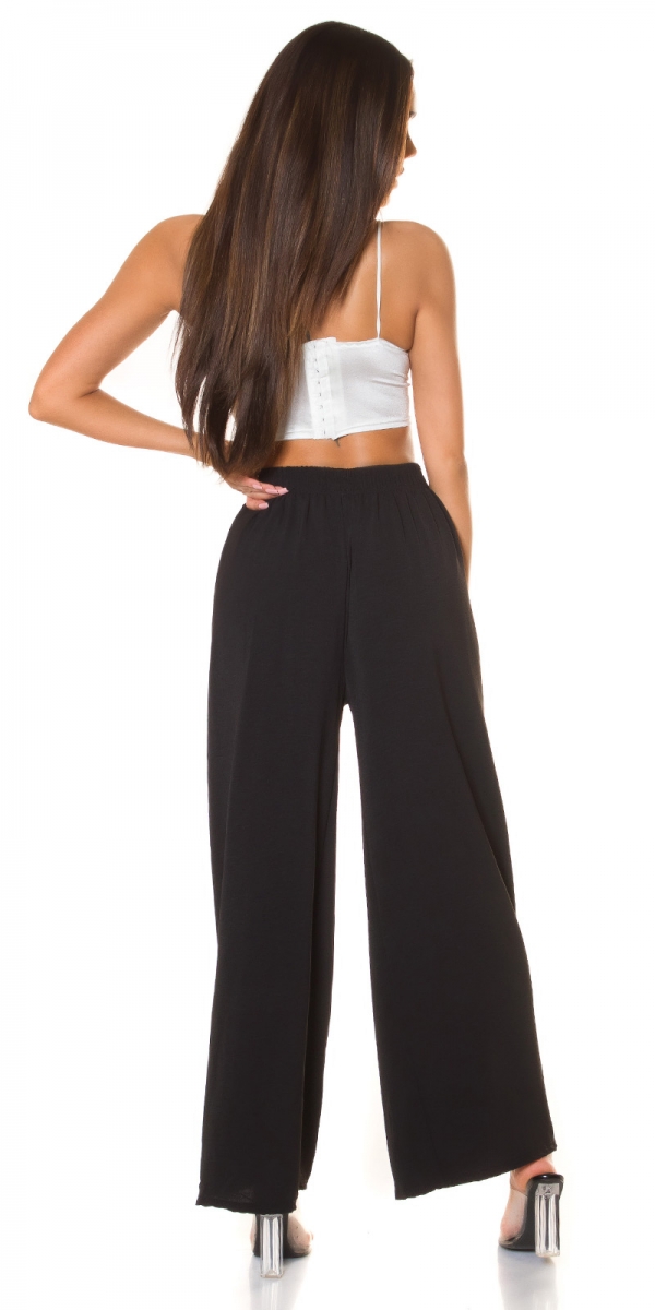 Leichte Sommer Damen Hose mit Bindebändchen in schwarz