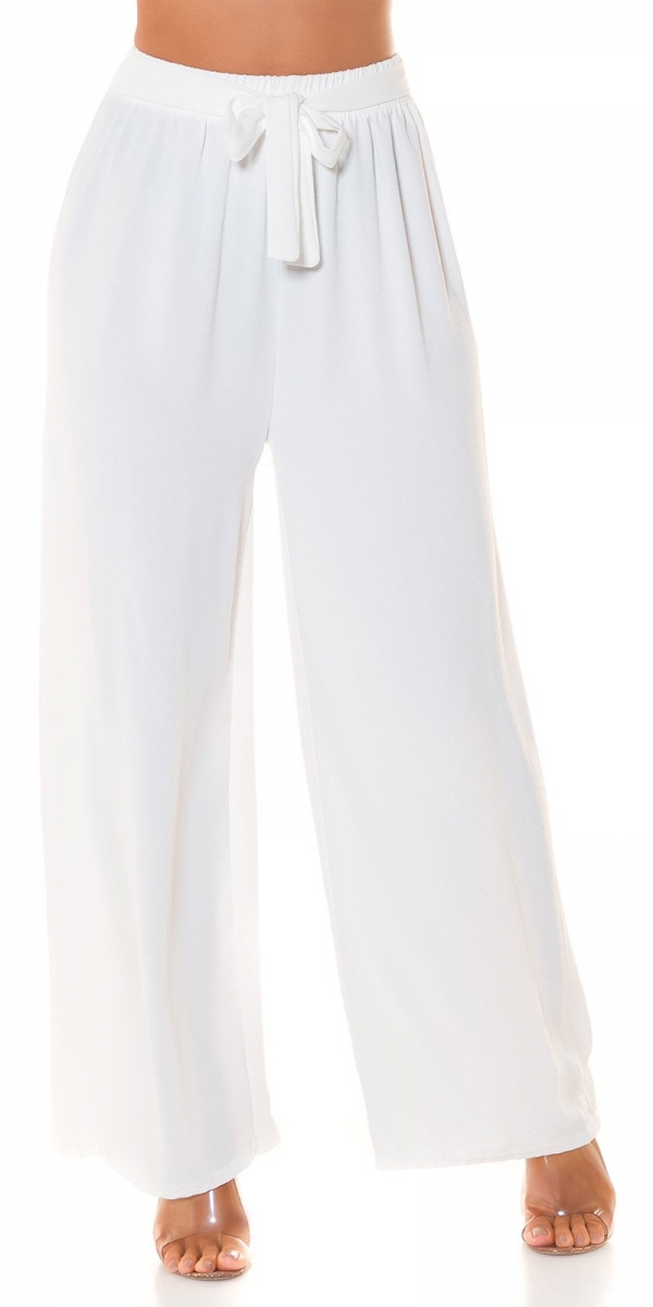 Leichte Sommer Damen Hose mit Bindebändchen in weiß