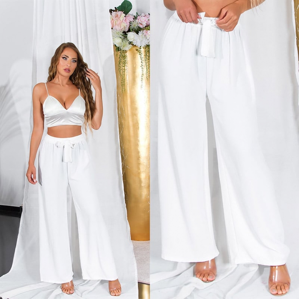 Leichte Sommer Damen Hose mit Bindebändchen in weiß