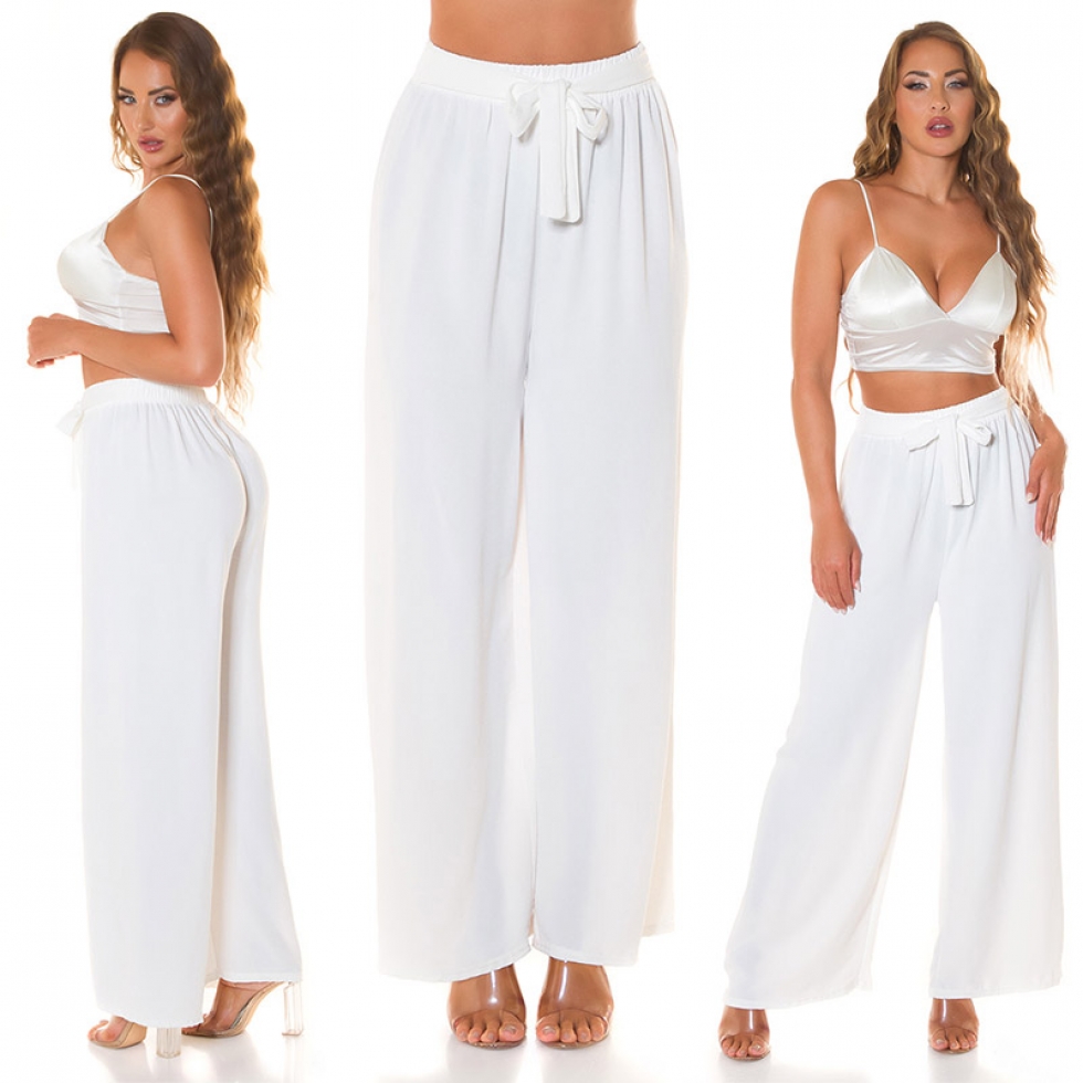 Leichte Sommer Damen Hose mit Bindebändchen in weiß