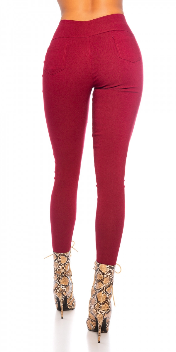 Elegante High Waist Hose mit Zierknopf--Leiste - bordeaux