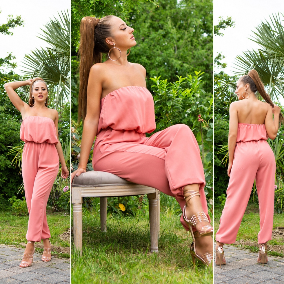 Leichter Jumpsuit-Overall mit Bandeau-Ausschnitt - apricot