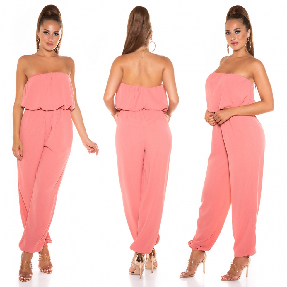 Leichter Jumpsuit-Overall mit Bandeau-Ausschnitt - apricot