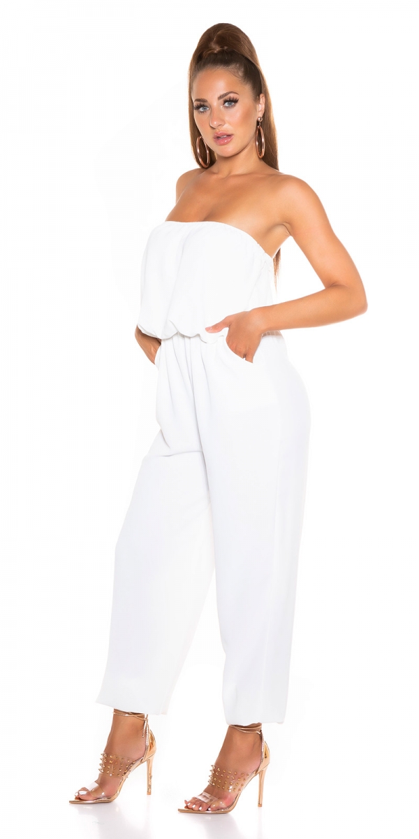 Leichter Jumpsuit-Overall mit Bandeau-Ausschnitt - weiß