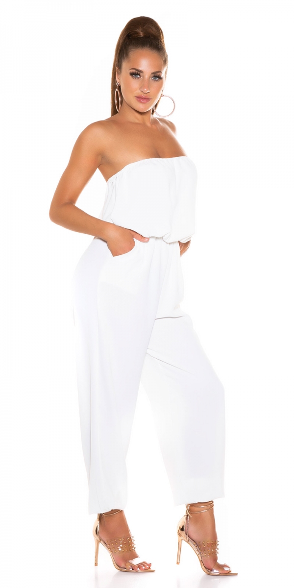 Leichter Jumpsuit-Overall mit Bandeau-Ausschnitt - weiß