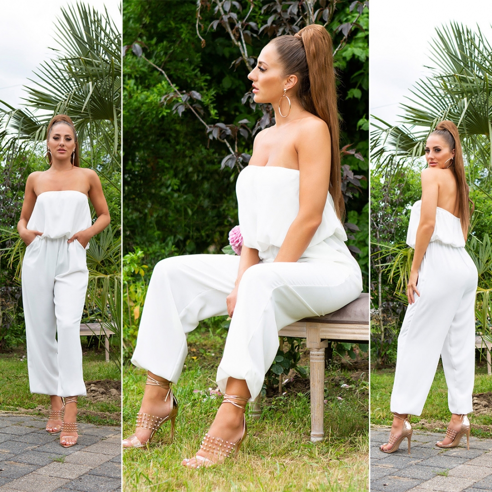 Leichter Jumpsuit-Overall mit Bandeau-Ausschnitt - weiß