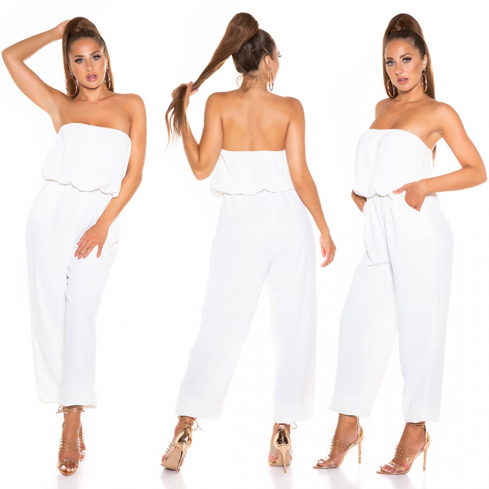 Leichter Jumpsuit-Overall mit Bandeau-Ausschnitt - weiß