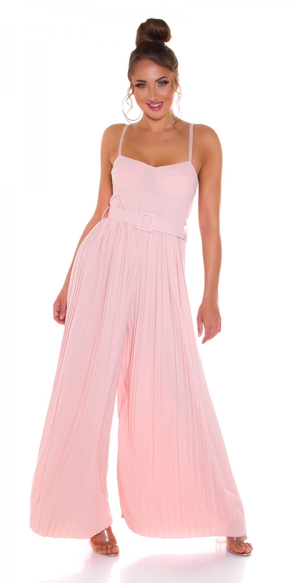 Plissee-Overall im Marlene-Style mit Spaghetti-Trägern - rosa