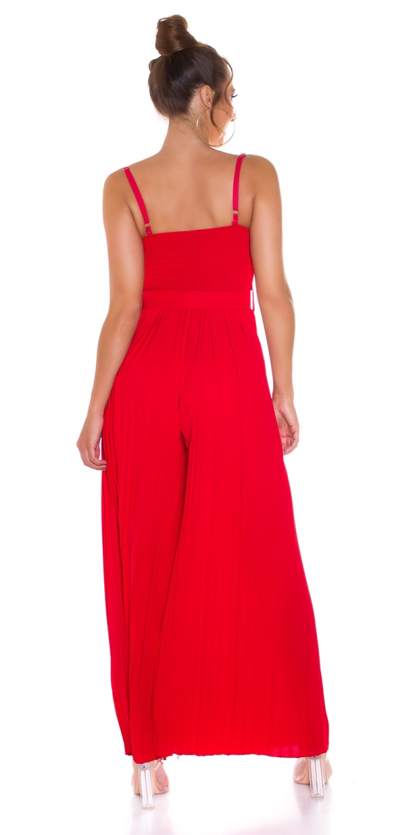 Plissee-Overall im Marlene-Style mit Spaghetti-Trägern - rot