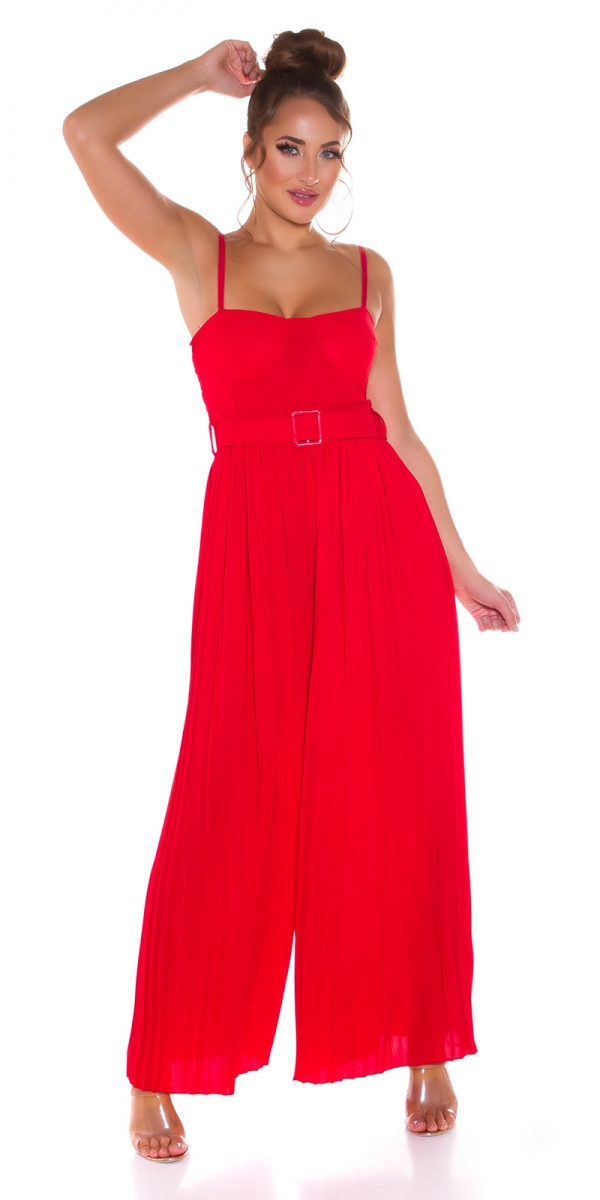 Plissee-Overall im Marlene-Style mit Spaghetti-Trägern - rot
