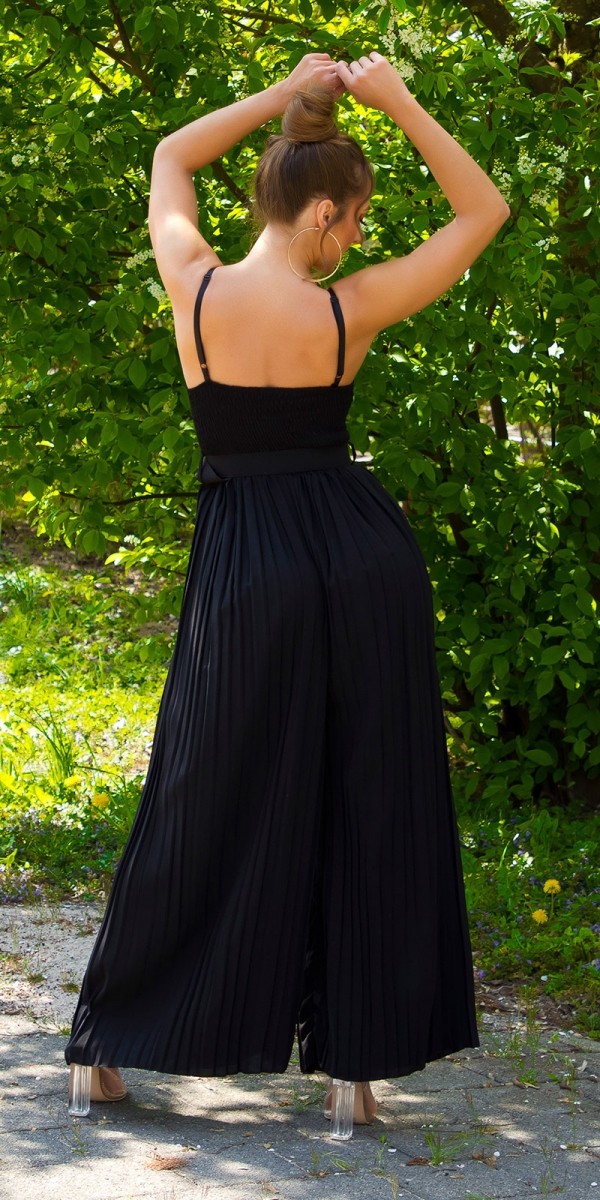 Plissee-Overall im Marlene-Style mit Spaghetti-Trägern - schwarz