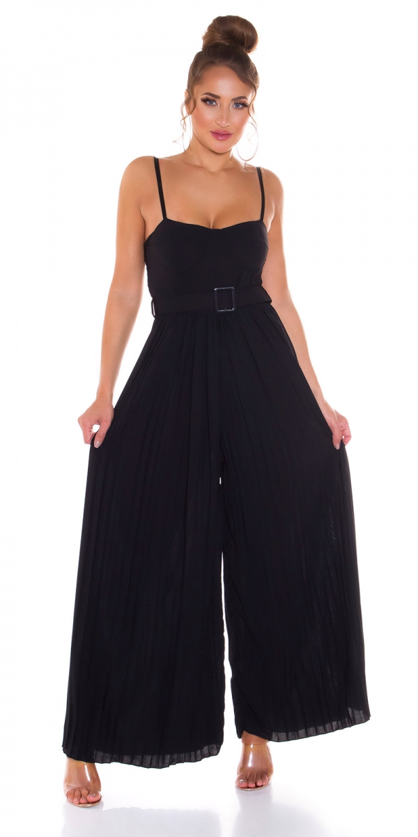 Plissee-Overall im Marlene-Style mit Spaghetti-Trägern - schwarz