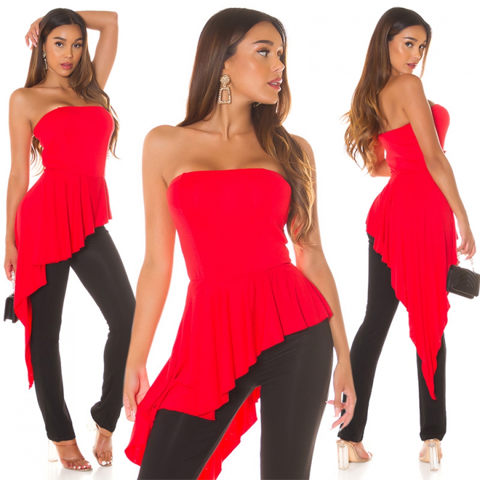 Auffallender Bandeau-Overall mit Schleppe - rot