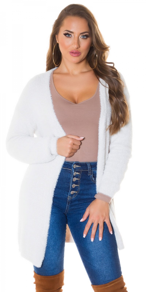 Flauschiger Cardigan in Longversion - cremé