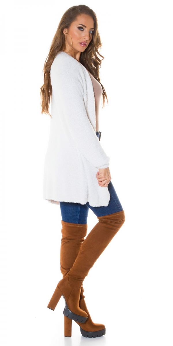 Flauschiger Cardigan in Longversion - cremé