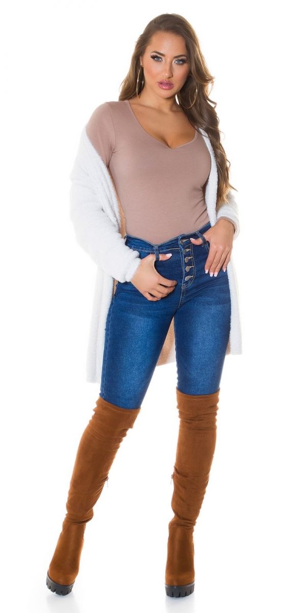 Flauschiger Cardigan in Longversion - cremé