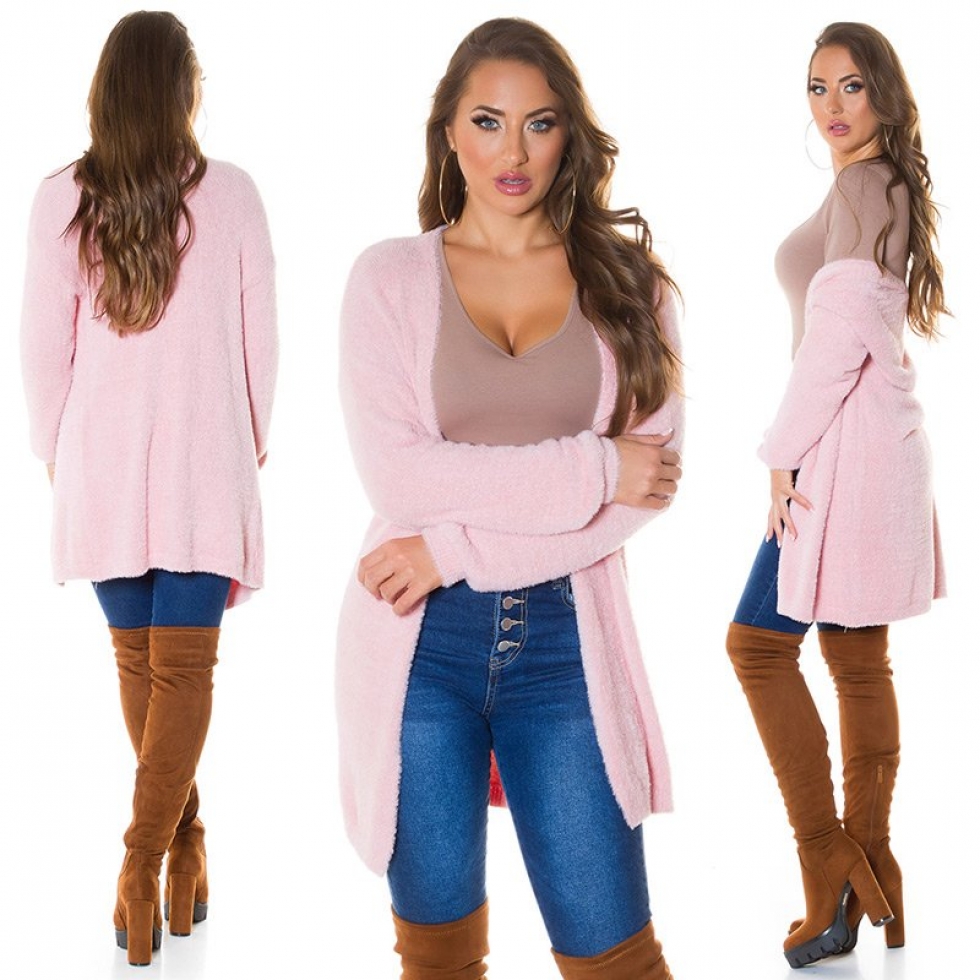 Flauschiger Cardigan in Longversion - rosé