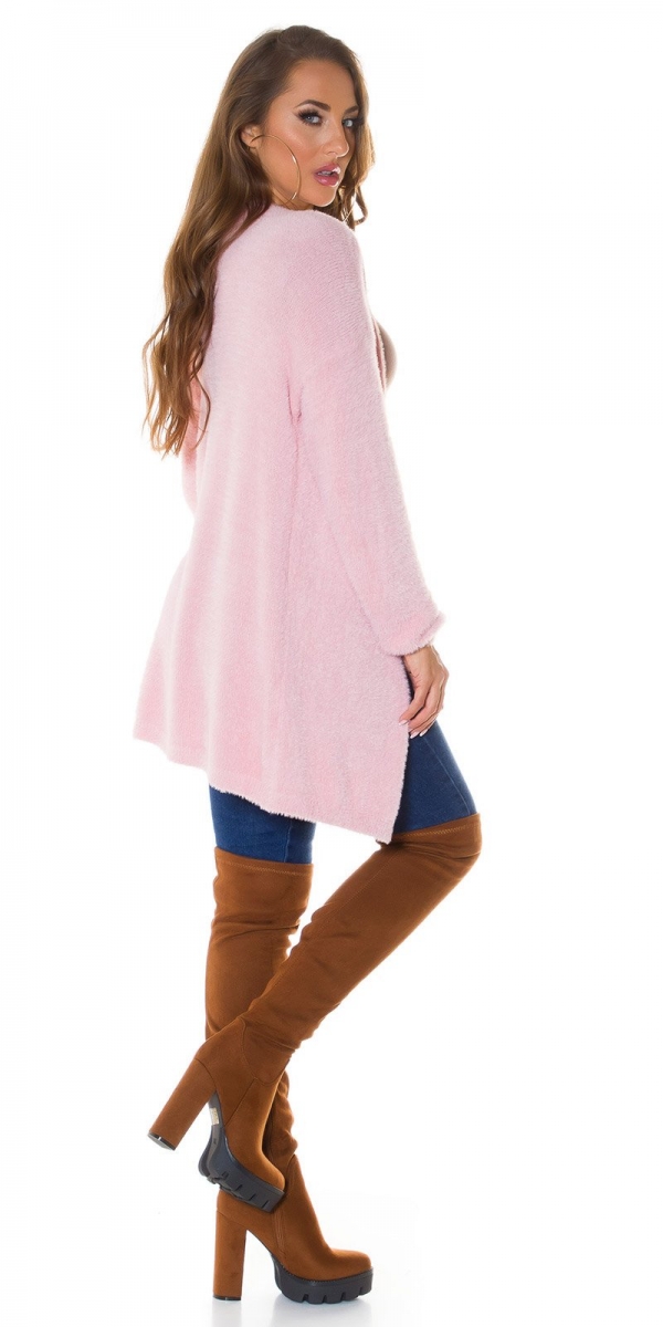 Flauschiger Cardigan in Longversion - rosé