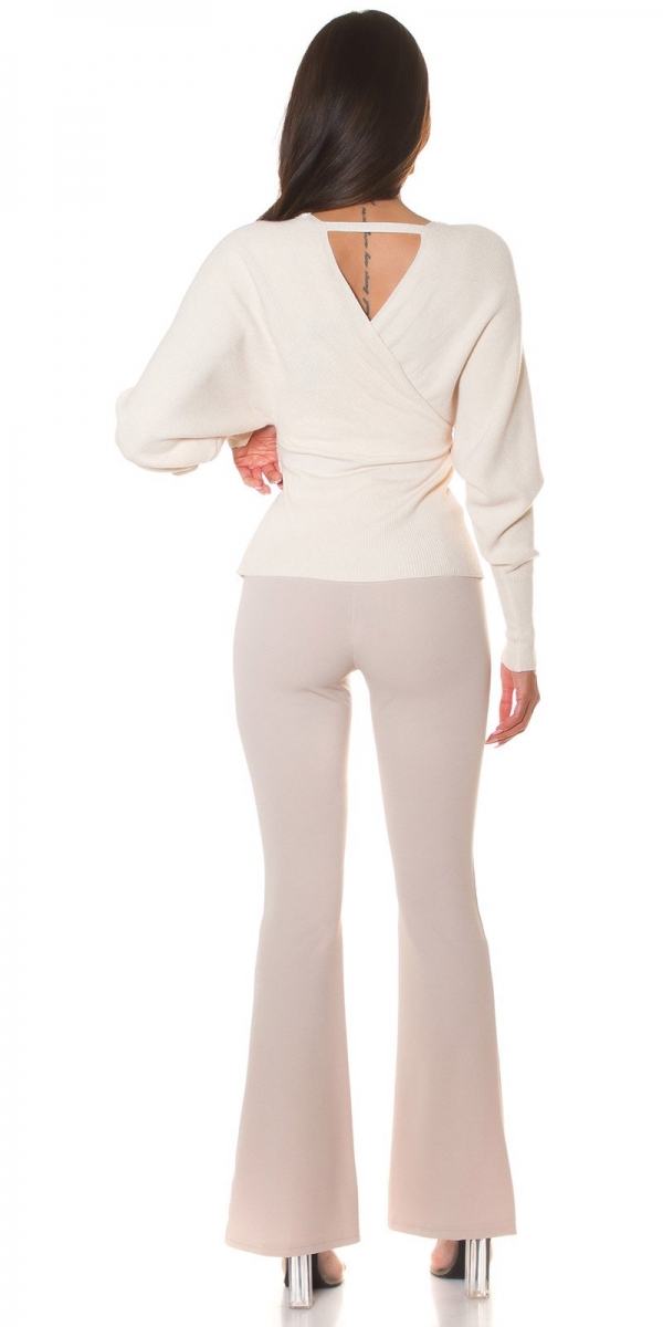Rippstrick Pullover in sexy Wickel-Optik und Schmuckbordüre - beige