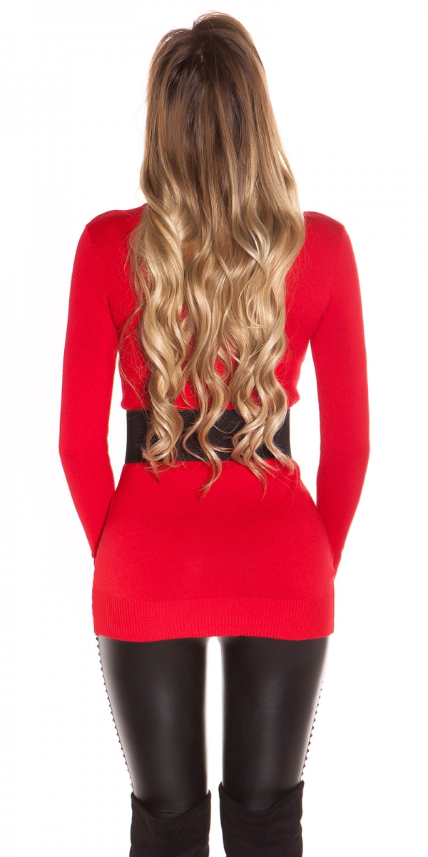 Figurbetonter Longpullover aus weichen Feinstrick - rot