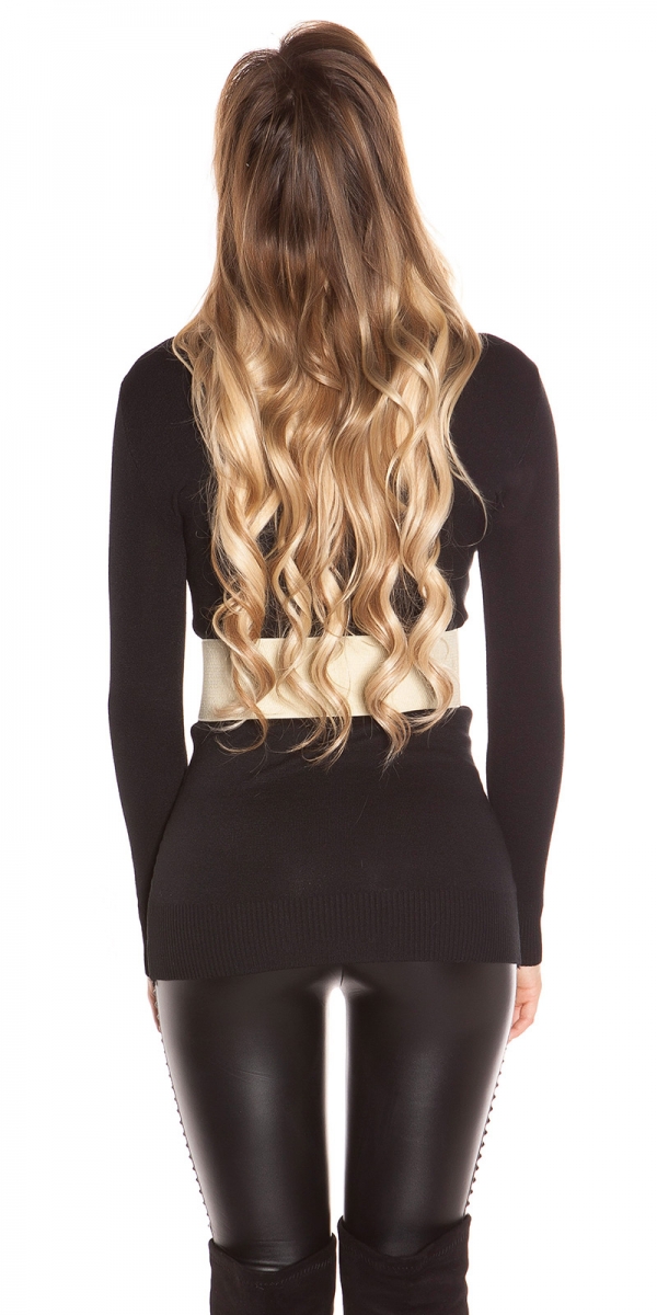 Figurbetonter Longpullover aus weichen Feinstrick - schwarz