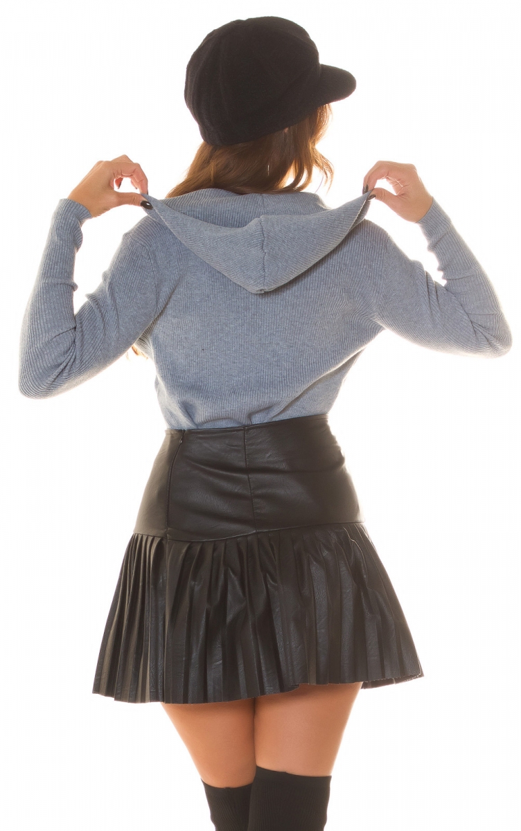 Süße Strickjacke mit Hoodie und 2Way-Zipper - grau
