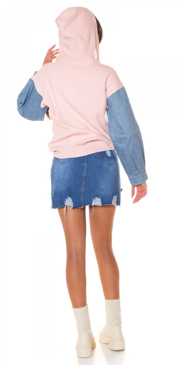 Modische Kapuzen-Jacke im 2in1 Look - rosa