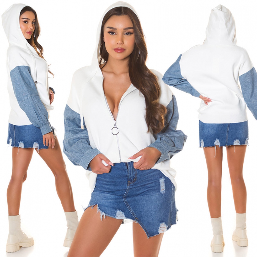 Modische Kapuzen-Jacke im 2in1 Look - weiß