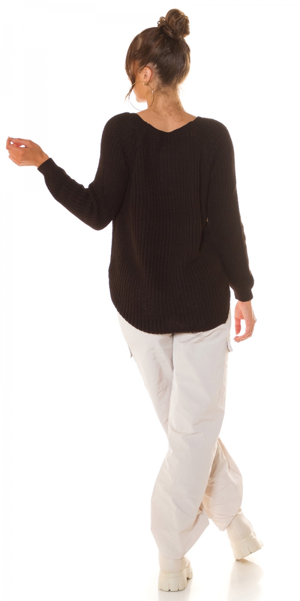 Weicher Grobstrick-Pullover mit Rundhals-Ausschnitt - coffee