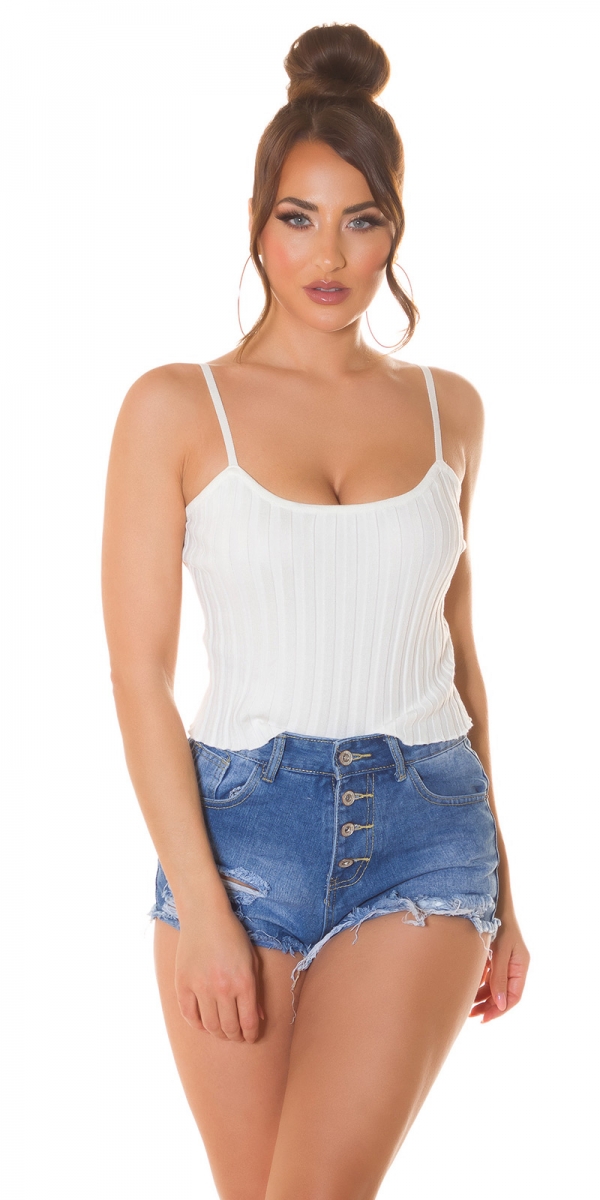 Modernes 2er Set Rippstrick Cardigan und Top in weiß