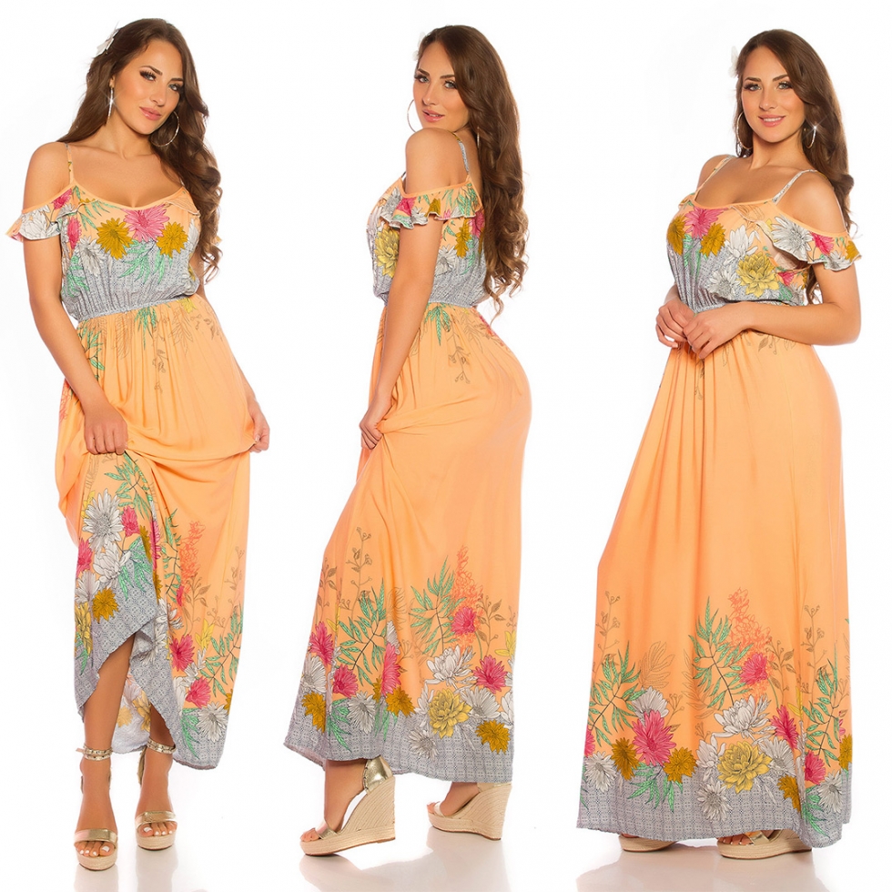 Modisches Maxi-Kleid mit Blümchenprint-Verzierung - aprico