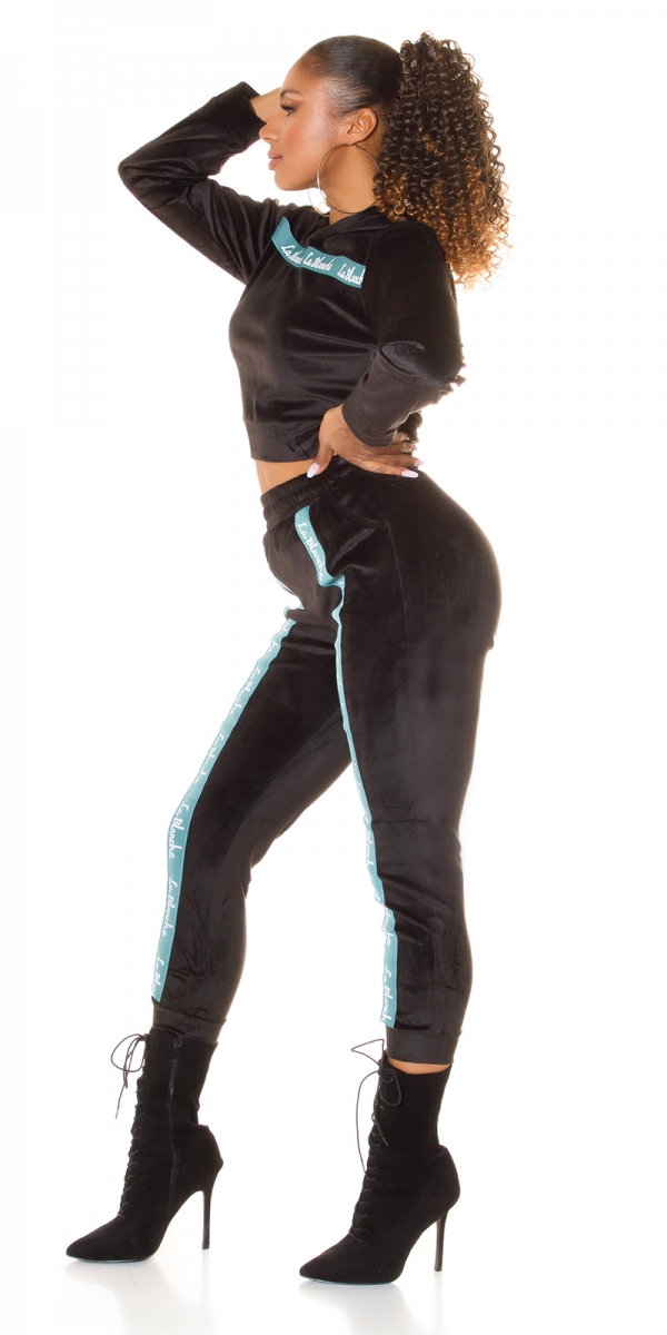 Loungwear Nicki Freizeit Anzug mit Zierstreifen - schwarz/petrol