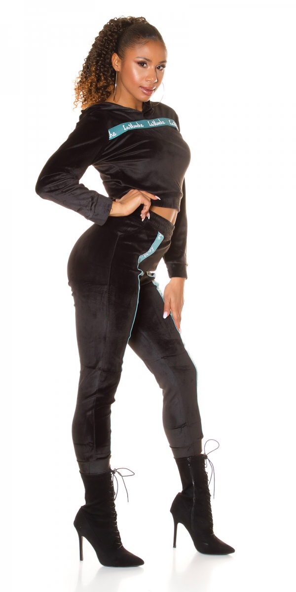 Loungwear Nicki Freizeit Anzug mit Zierstreifen - schwarz/petrol