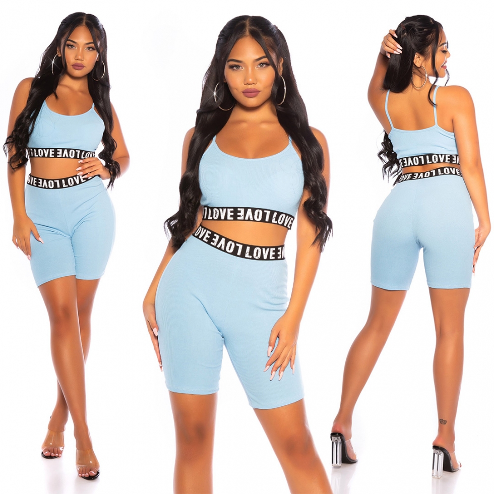 Sportliches Set mit Schriftzug-Bündchen in angelblue