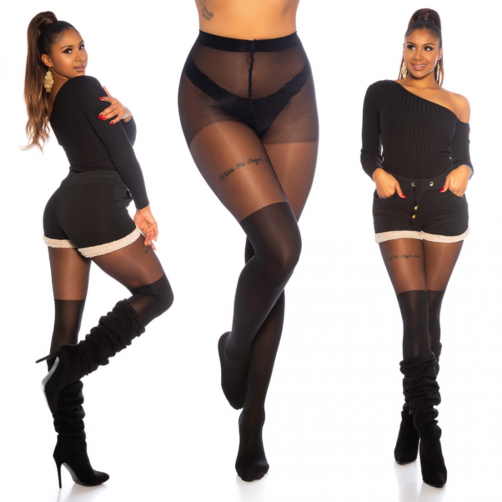 Sexy Overknee-Look Strumpfhose im Longuette-Style - schwarz