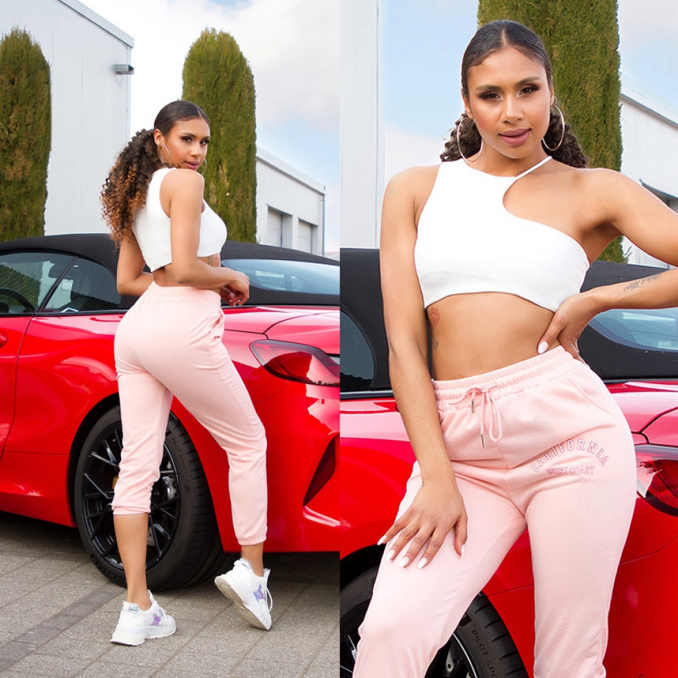 Moderne Jogginghose mit Schrift-Print in rosa