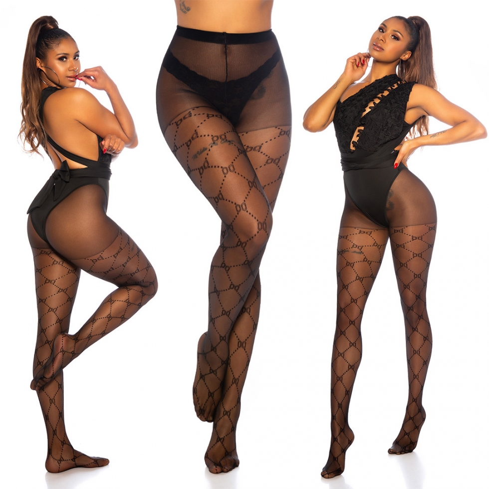 Feinstrumpfhose mit sexy Rauten-Muster - schwarz
