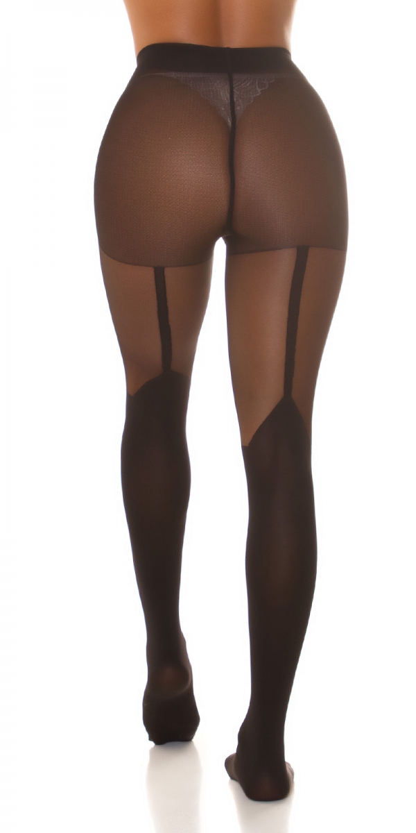 Sexy Feinstrumpfhose mit Strumpfhalter-Optik - schwarz