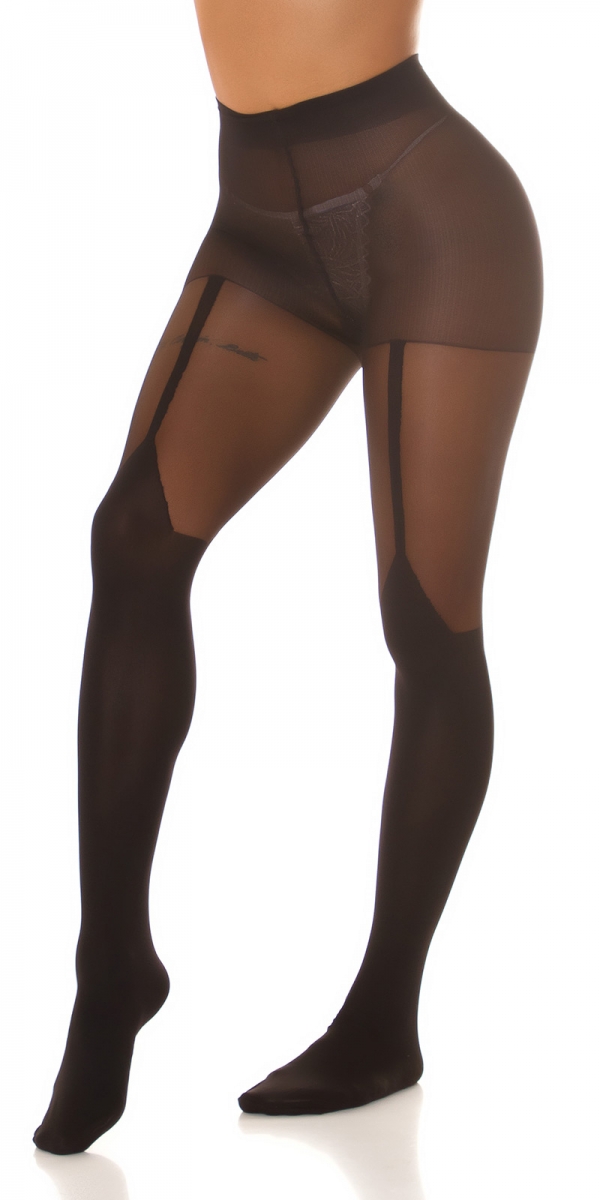 Sexy Feinstrumpfhose mit Strumpfhalter-Optik - schwarz