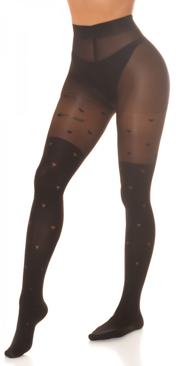 Feinstrumpfhose im Overknee Look Hearts - schwarz