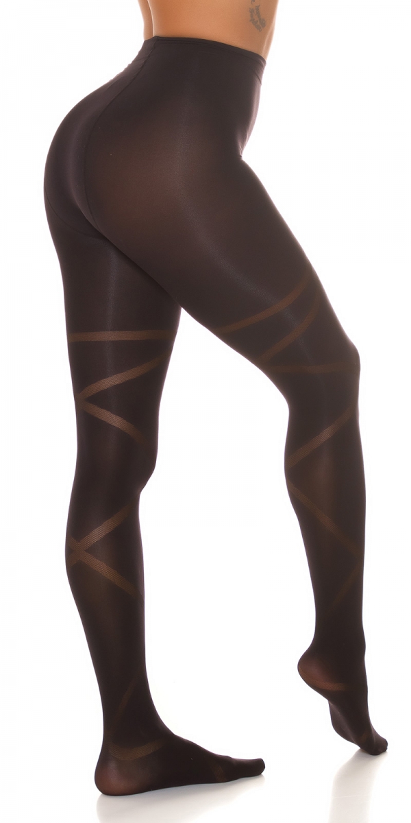 Sexy Feinstrumpfhose mit transparent Einsätzen - schwarz