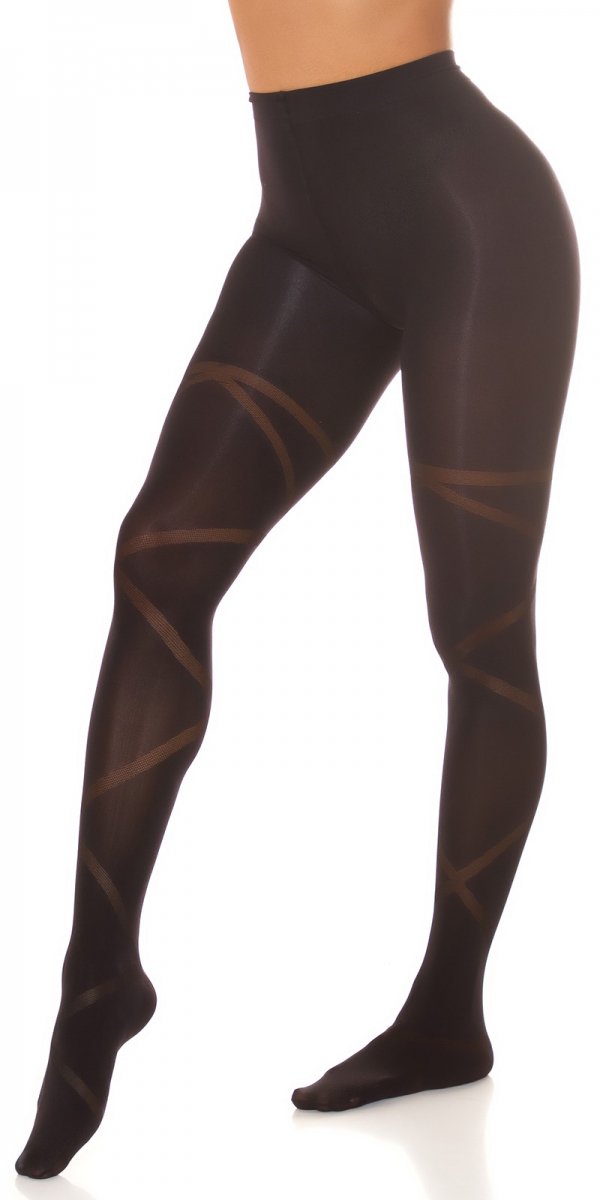 Sexy Feinstrumpfhose mit transparent Einsätzen - schwarz
