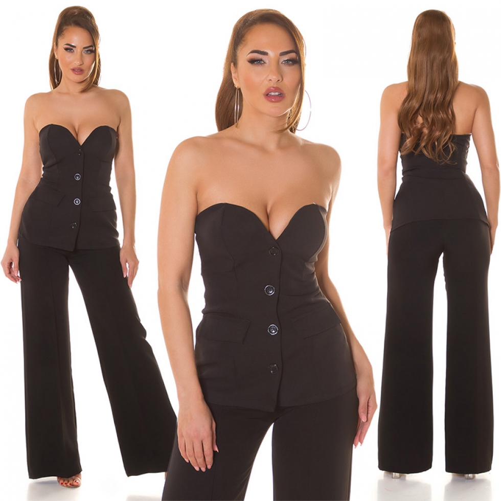 Schulterfreie Bandeau Blazer Jacke mit Knopfverschnluss - schwarz