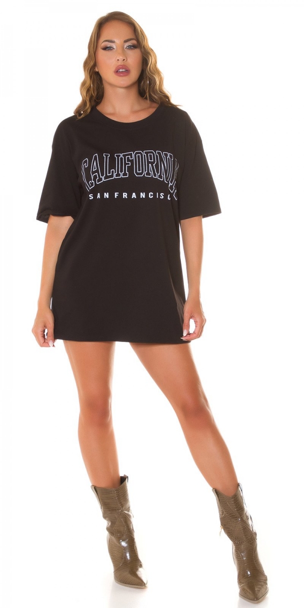 Modernes Oversize Shirt mit Schrift-Print - schwarz