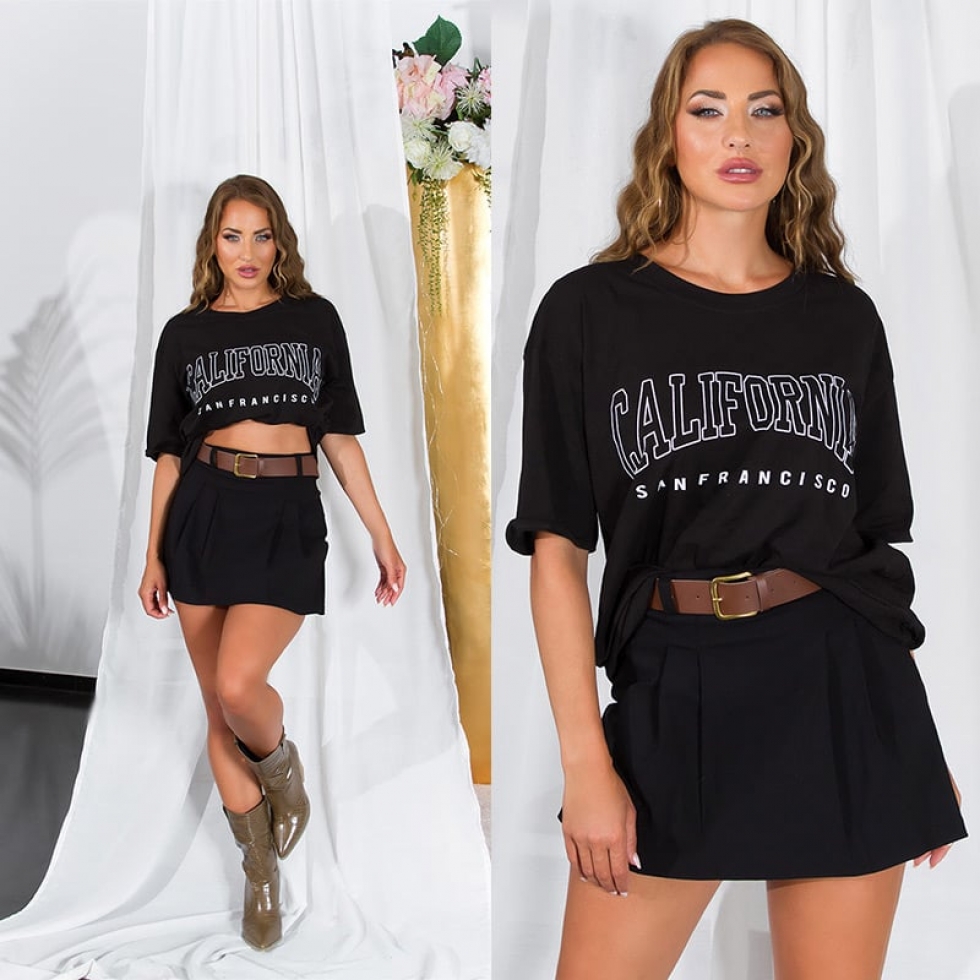Modernes Oversize Shirt mit Schrift-Print - schwarz