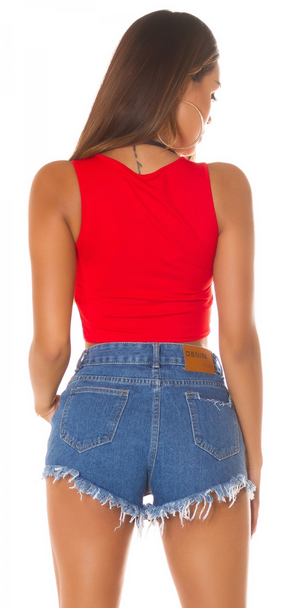 Sexy Bauchfreies Crop-Top mit Cutouts - rot
