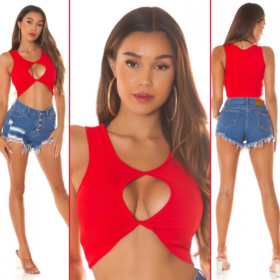 Sexy Bauchfreies Crop-Top mit Cutouts - rot
