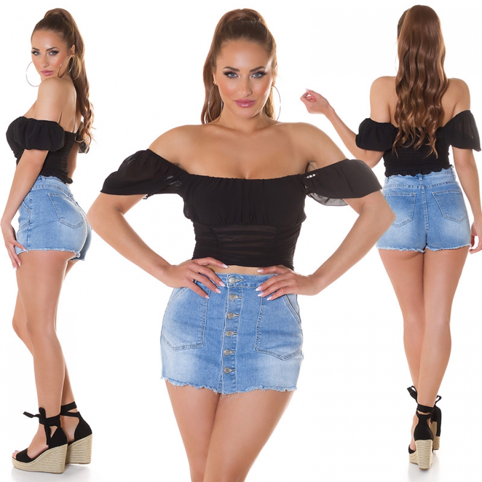 Süsses Sommer Carmentop mit Soft Cups in schwarz