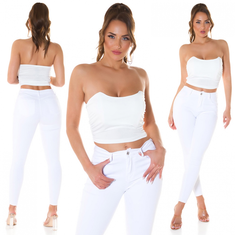 Trägerloses Bandeau-Top in Corsagen-Optik mit Soft-Cups - weiß